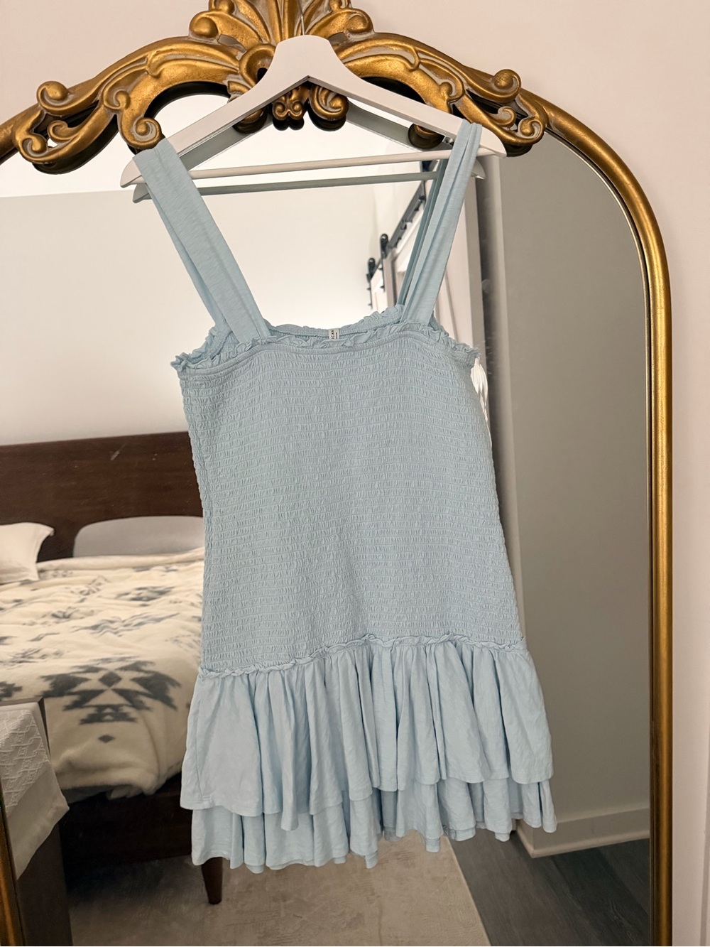 American Eagle Outfitters Light Blue Smocked Ruffle Sundress